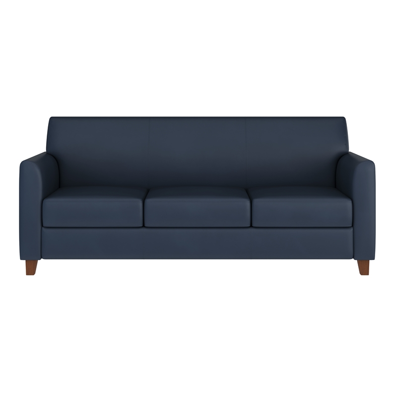 Pemberly Row LeatherSoft Sofa with Clean Line Stitched Frame in Navy