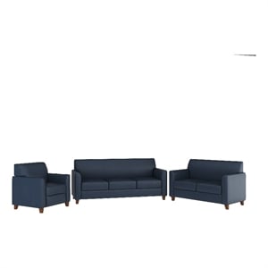 Pemberly Row 3 Piece Sofa Set with Clean Line Stitched Frame in Navy