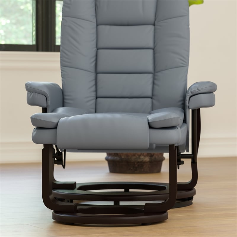 Pemberly Row Multi-Position Recliner and Ottoman with Swivel Mahogany Wood Base