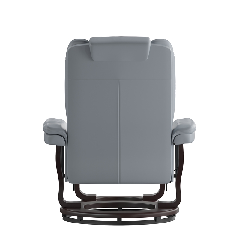 Pemberly Row Multi-Position Recliner and Ottoman with Swivel Mahogany Wood Base