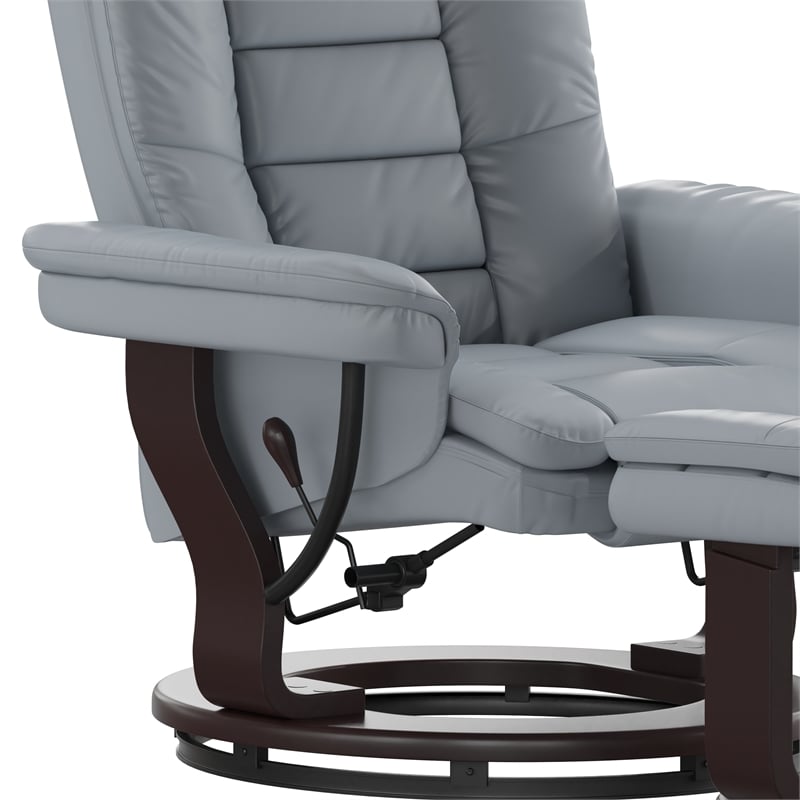 Pemberly Row Multi-Position Recliner and Ottoman with Swivel Mahogany Wood Base