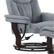 Pemberly Row Multi-Position Recliner & Curved Ottoman with Mahogany Base in Gray