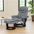 Pemberly Row Multi-Position Recliner & Curved Ottoman with Mahogany Base in Gray