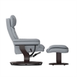 Pemberly Row Multi-Position Recliner & Curved Ottoman with Mahogany Base in Gray
