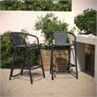 Pemberly Row Indoor/Outdoor Rattan Restaurant Barstool in Gray/Black Set of 2