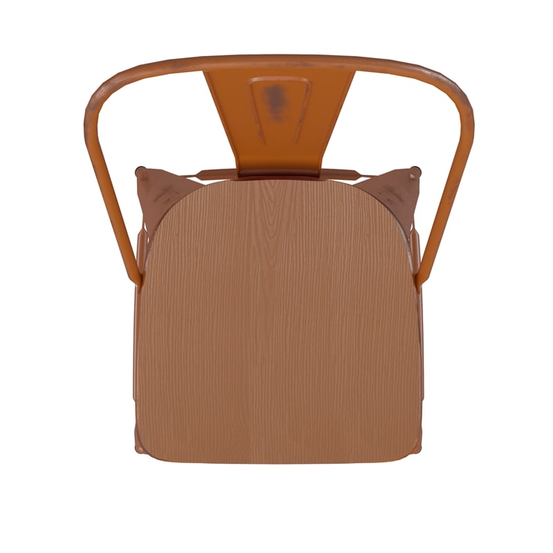 Pemberly Row All-Weather Bar Height Stool with Poly Resin Seat in Orange/Teak