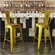 Pemberly Row All-Weather Bar Height Stool with Poly Resin Seat in Yellow/Teak