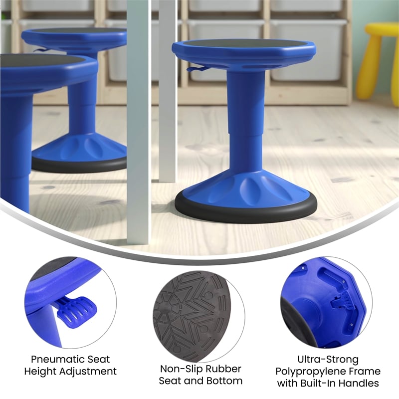 Pemberly Row Kids Adjustable Height Active Learning Stool for Classroom in Blue