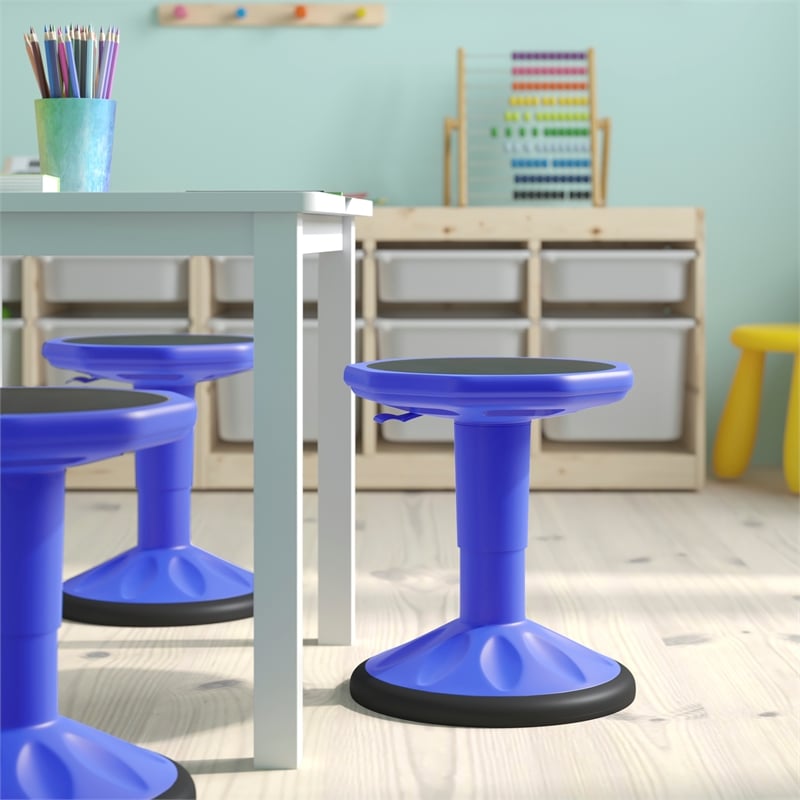 Pemberly Row Kids Adjustable Height Active Learning Stool for Classroom in Blue
