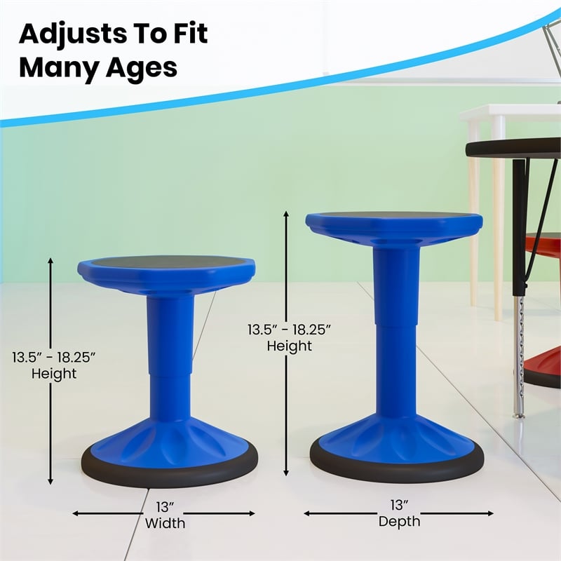 Pemberly Row Kids Adjustable Height Active Learning Stool for Classroom in Blue