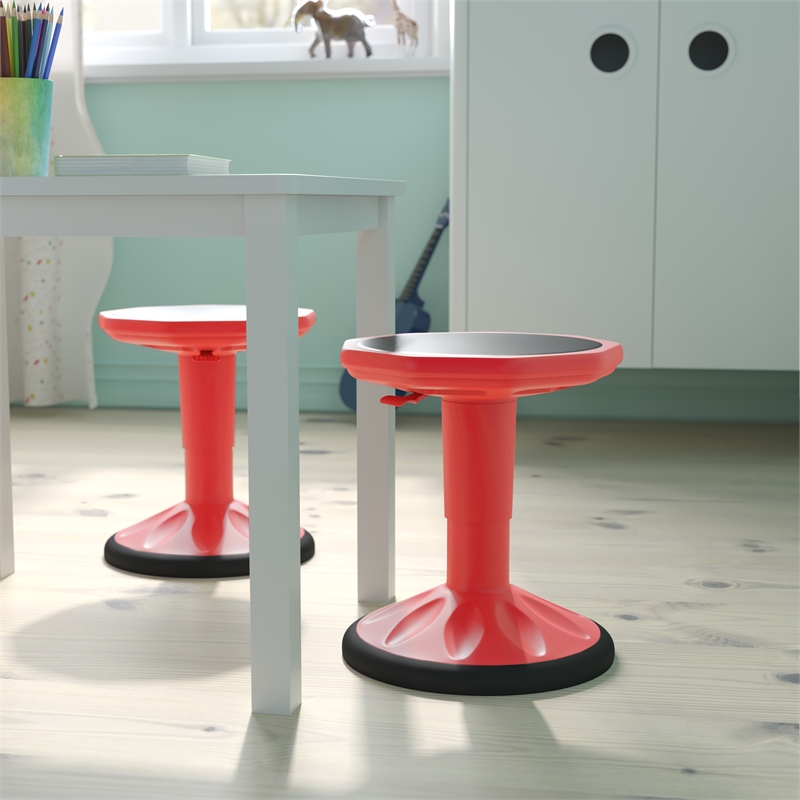 Pemberly Row Kids Adjustable Height Active Learning Stool for Classroom in Red