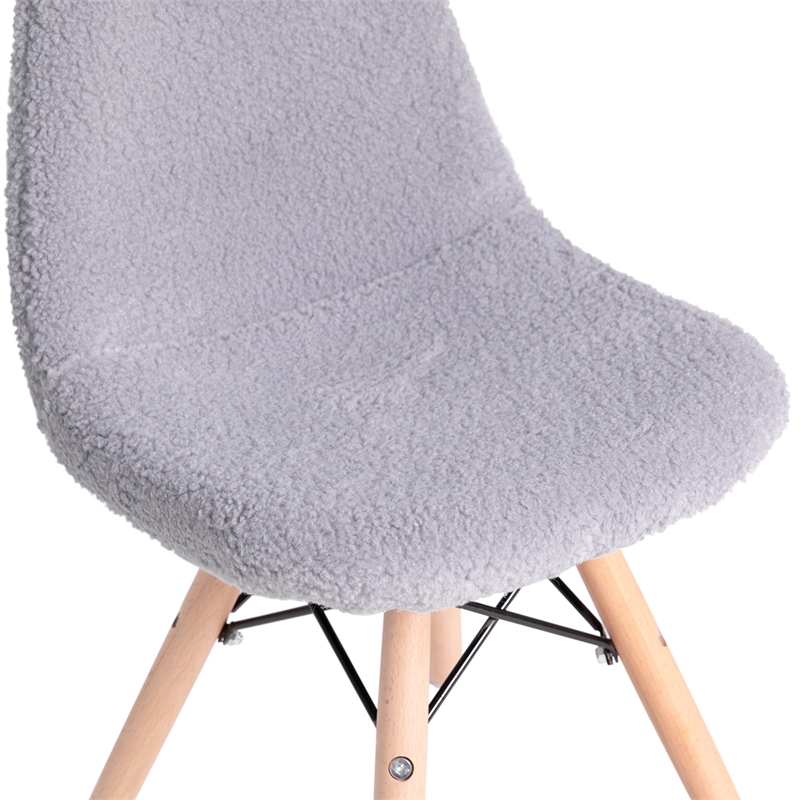 Pemberly Row Kids Armless Faux Shearling Chair with Beechwood Legs in Gray
