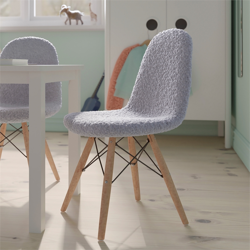 Pemberly Row Kids Armless Faux Shearling Chair with Beechwood Legs in Gray