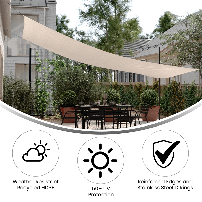 Pemberly Row 20' Rectangle Sun Shade Canopy with Nylon Ropes in Sand