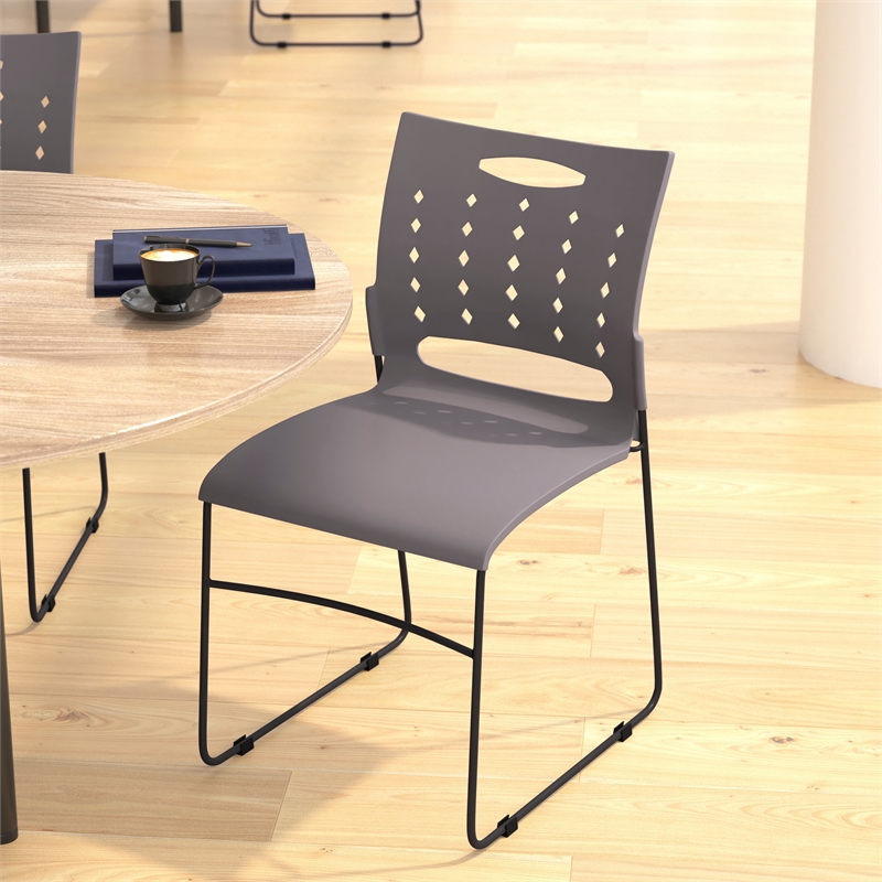 Pemberly Row 881 lb. Capacity Sled Base Stack Chair with Carry Handle in Gray