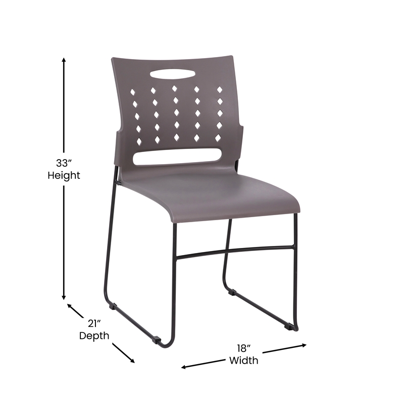 Pemberly Row 881 lb. Capacity Sled Base Stack Chair with Carry Handle in Gray
