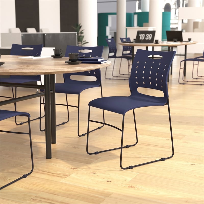 Pemberly Row 881 lb. Capacity Sled Base Stack Chair with Carry Handle in Navy
