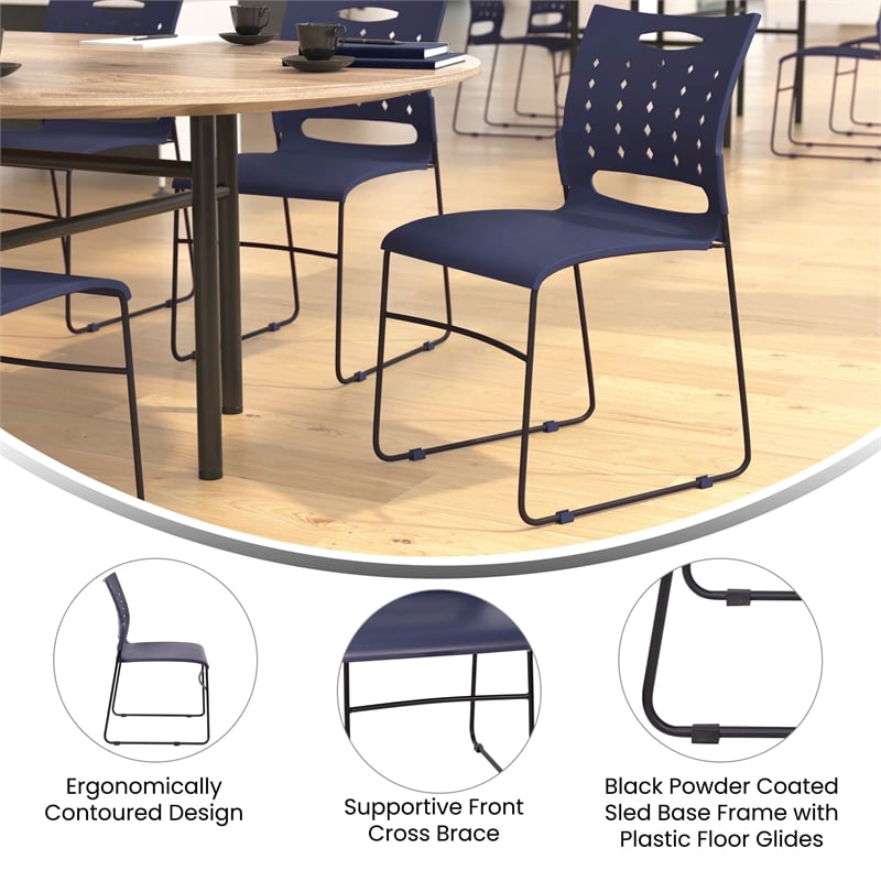 Pemberly Row 881 lb. Capacity Sled Base Stack Chair with Carry Handle in Navy