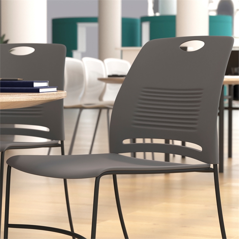 Pemberly Row 660 LB. Capacity Plastic Stack Chair with Steel Sled Base in Gray