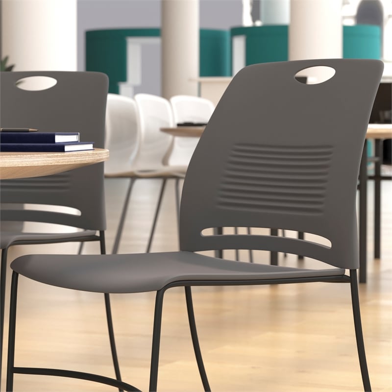 Pemberly Row 660 LB. Capacity Plastic Stack Chair with Steel Sled Base in Gray