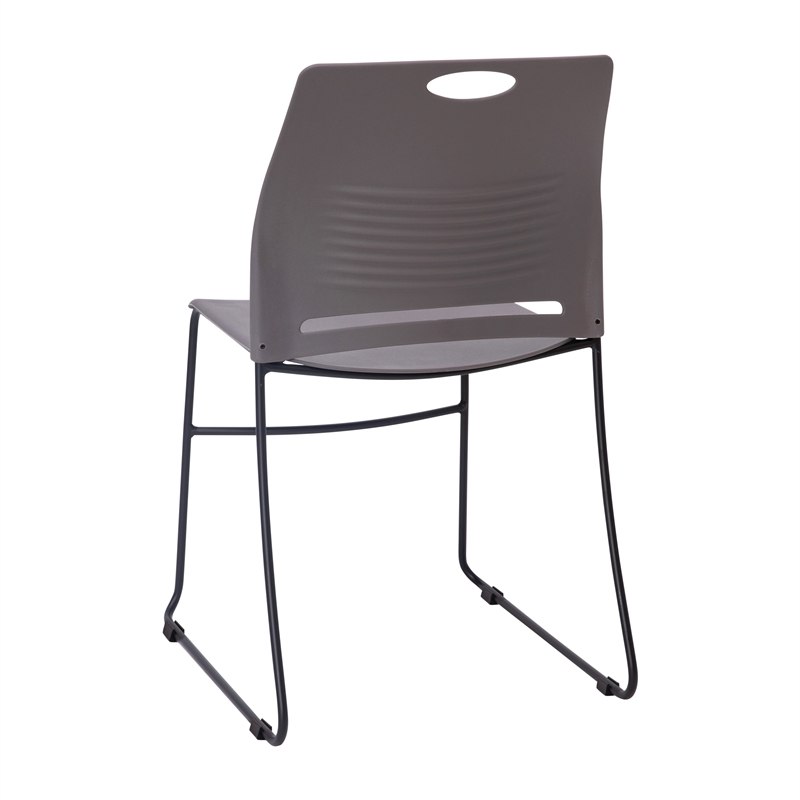 Pemberly Row 660 LB. Capacity Plastic Stack Chair with Steel Sled Base in Gray
