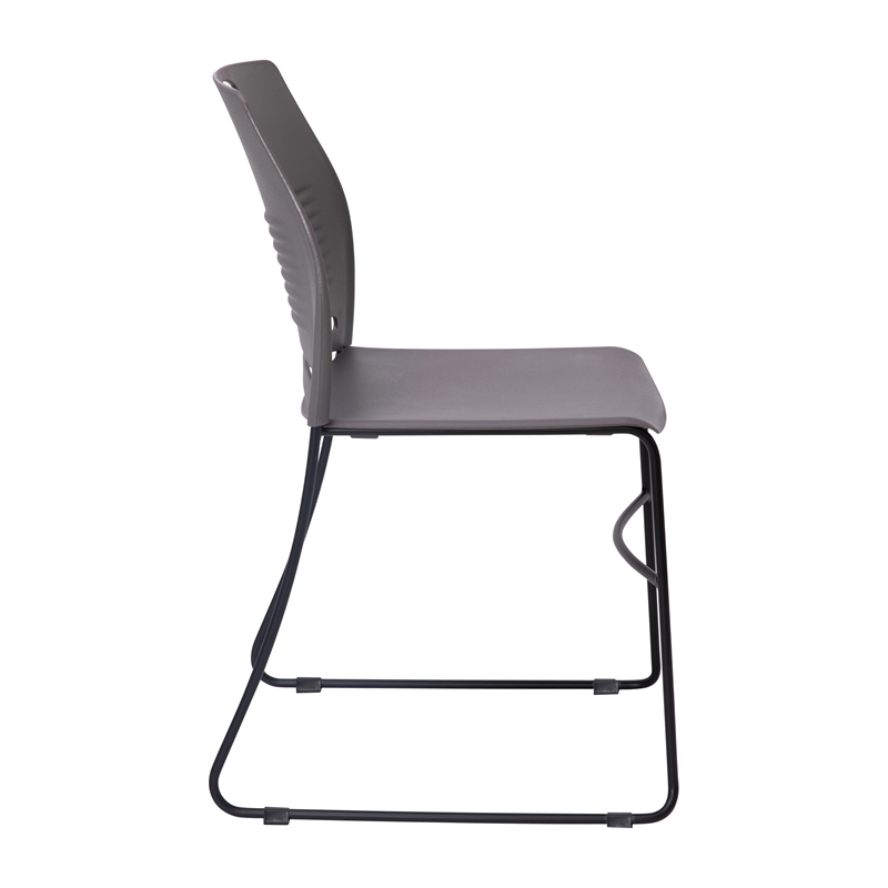 Pemberly Row 660 LB. Capacity Plastic Stack Chair with Steel Sled Base in Gray