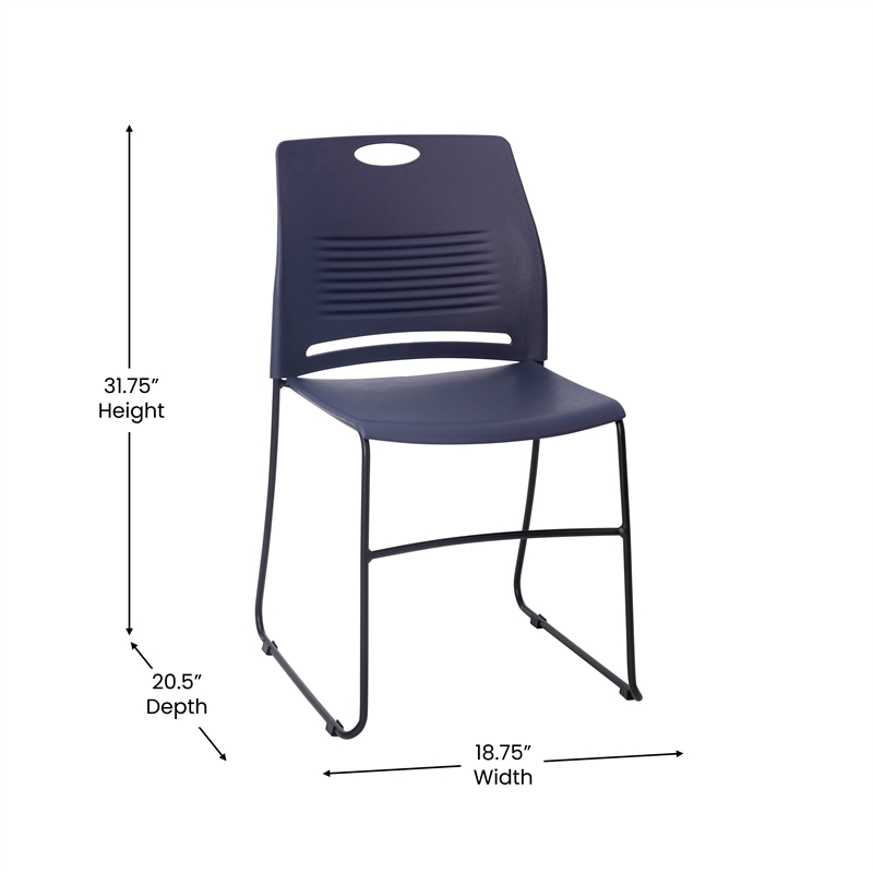 Pemberly Row 660 LB. Capacity Plastic Stack Chair with Steel Sled Base in Navy
