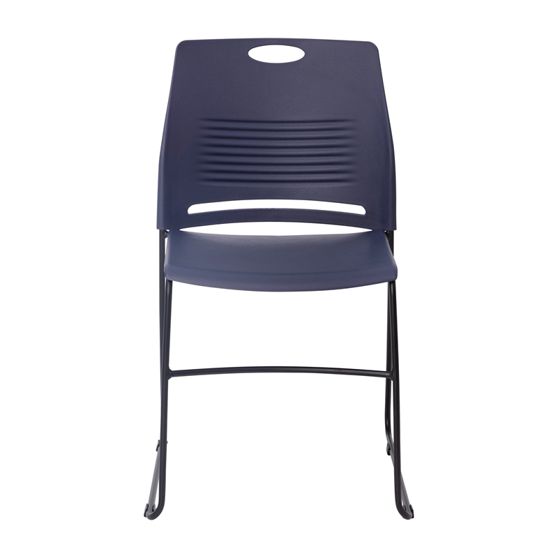 Pemberly Row 660 LB. Capacity Plastic Stack Chair with Steel Sled Base in Navy
