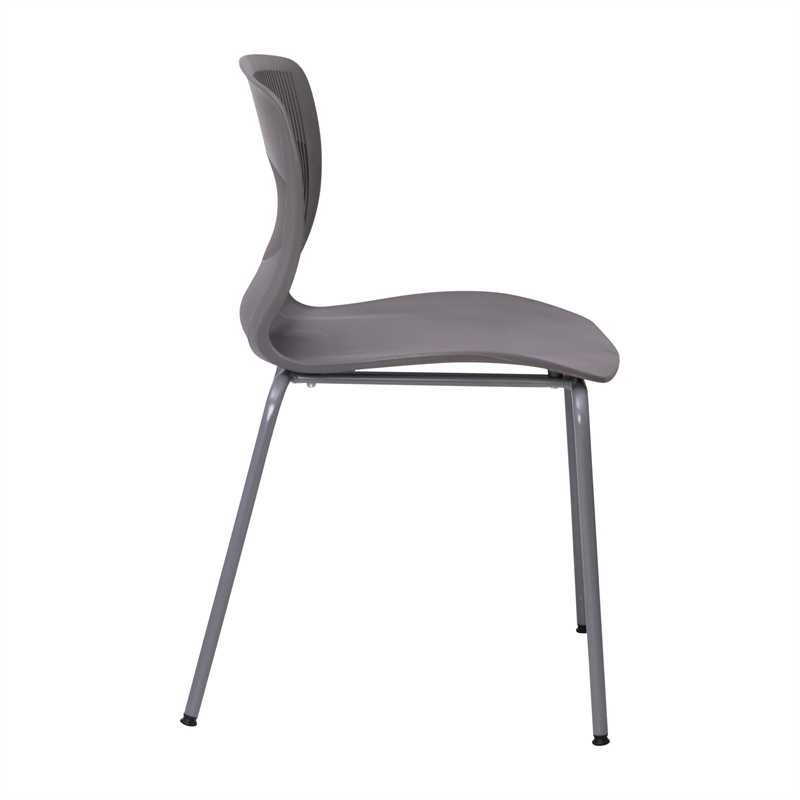 Pemberly Row 770 LB. Capacity Plastic Stack Chair with Lumbar Support in Gray