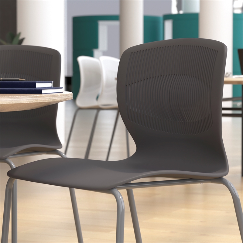 Pemberly Row 770 LB. Capacity Plastic Stack Chair with Lumbar Support in Gray