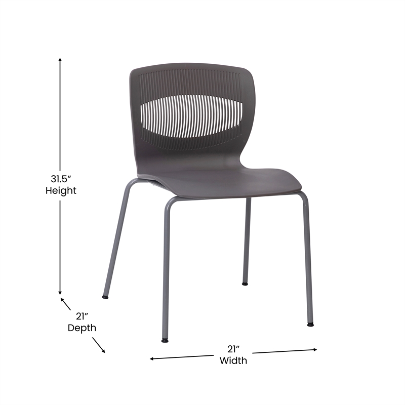 Pemberly Row 770 LB. Capacity Plastic Stack Chair with Lumbar Support in Gray