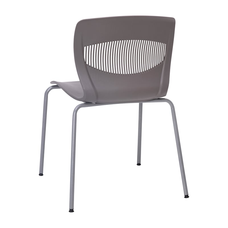 Pemberly Row 770 LB. Capacity Plastic Stack Chair with Lumbar Support in Gray