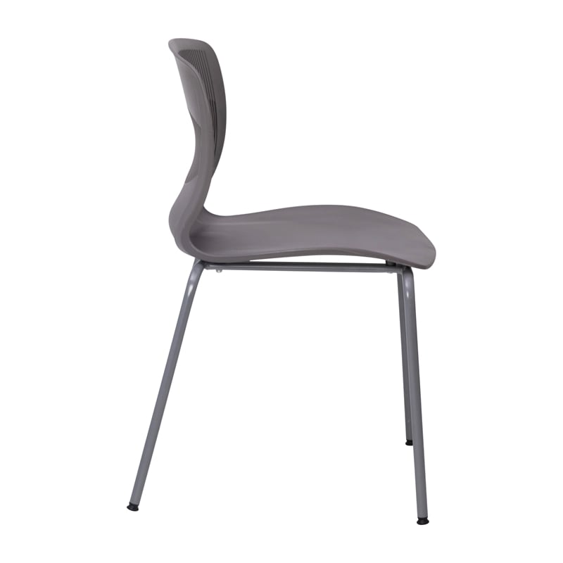 Pemberly Row 770 LB. Capacity Plastic Stack Chair with Lumbar Support in Gray