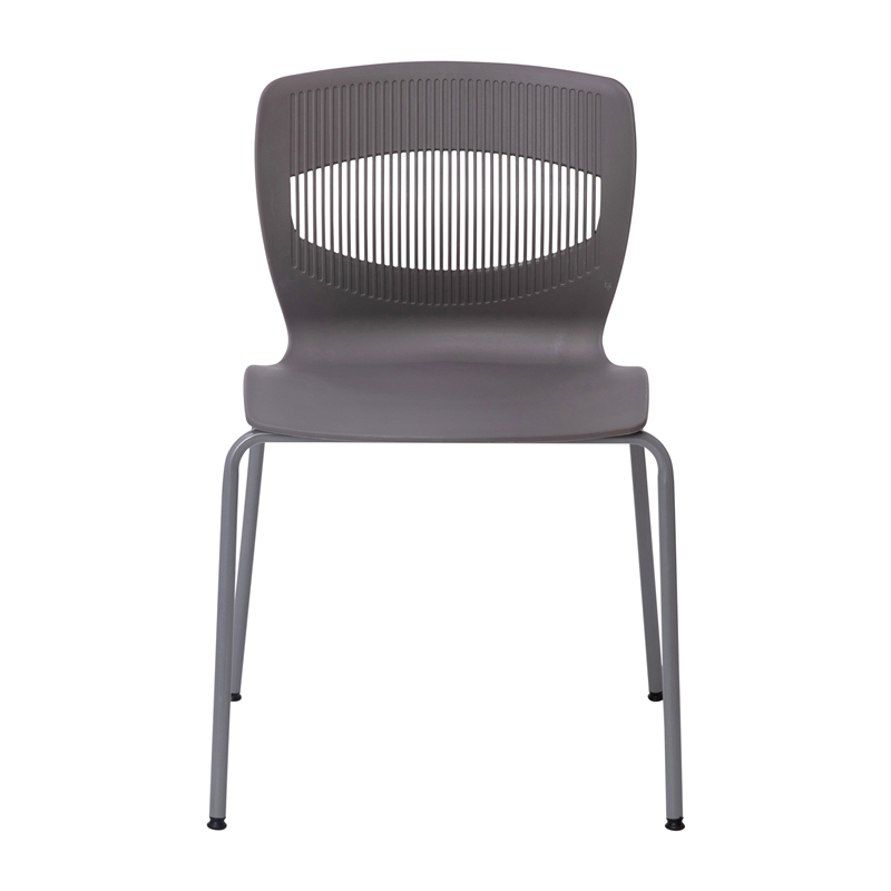 Pemberly Row 770 LB. Capacity Plastic Stack Chair with Lumbar Support in Gray