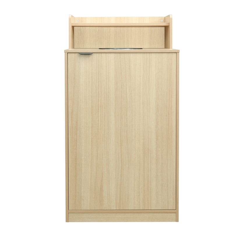 Pemberly Row 32 Gallon Wood Tray Top Trash Enclosure with Drop Hole in Oak