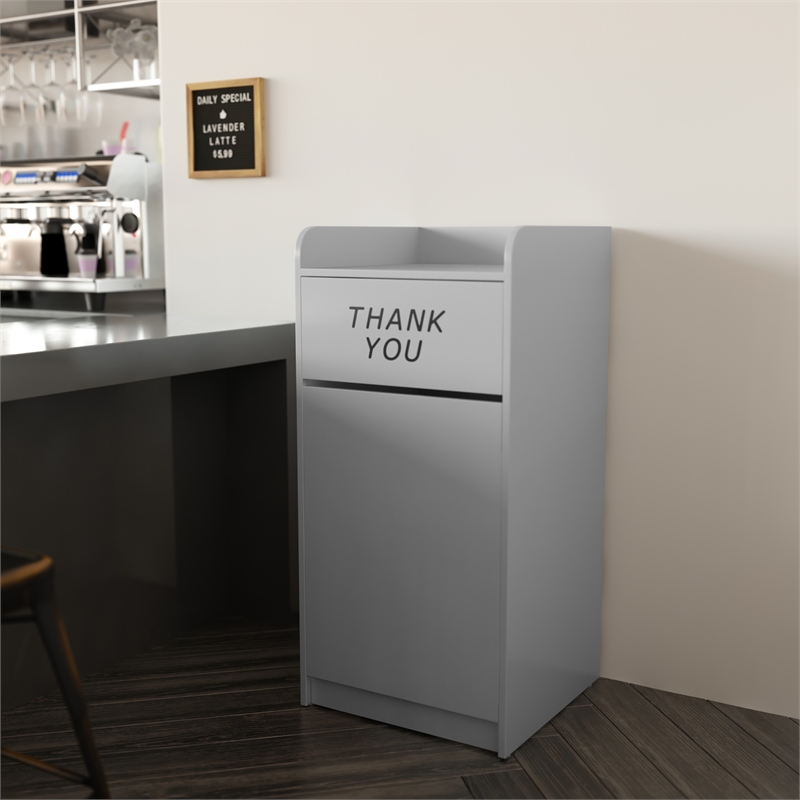 Pemberly Row Wood Tray Top Push Door Trash Receptacle in Gray