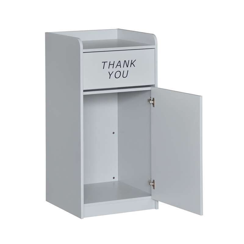 Pemberly Row Wood Tray Top Push Door Trash Receptacle in Gray