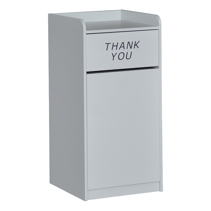 Pemberly Row Wood Tray Top Push Door Trash Receptacle in Gray