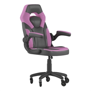Pemberly Row Office Gaming Chair with Skater Wheels and Flip Up Arms in Pink
