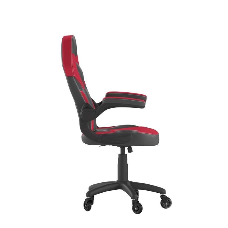 Pemberly Row Office Gaming Chair with Skater Wheels and Flip Up Arms in Red
