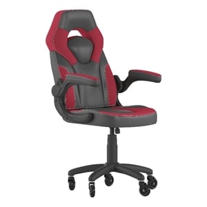 Pemberly Row Office Gaming Chair with Skater Wheels and Flip Up Arms in Red