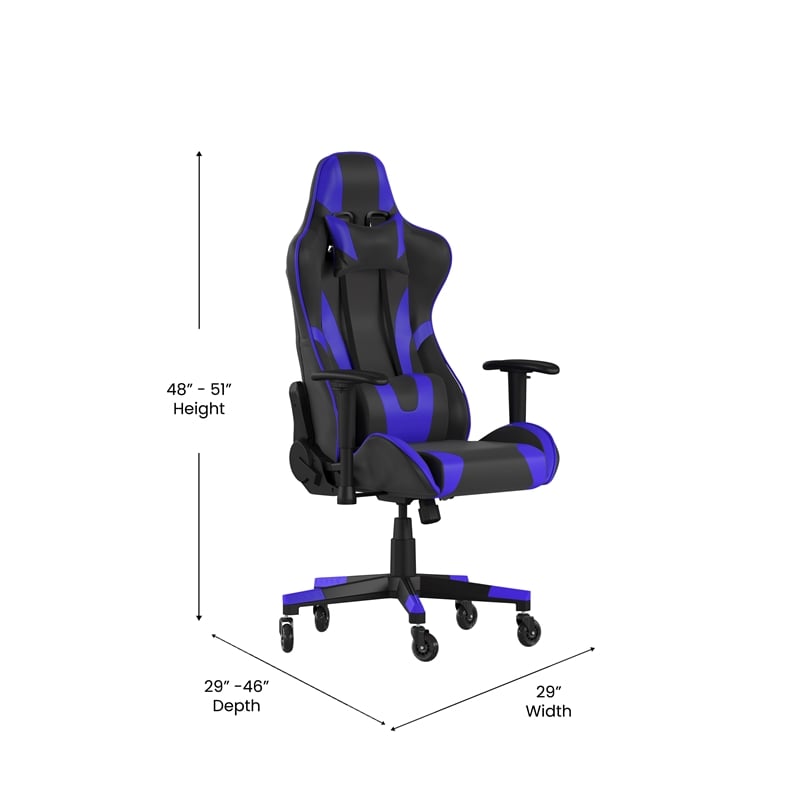 Pemberly Row Office Gaming Chair with Roller Wheels and Reclining Back in Blue