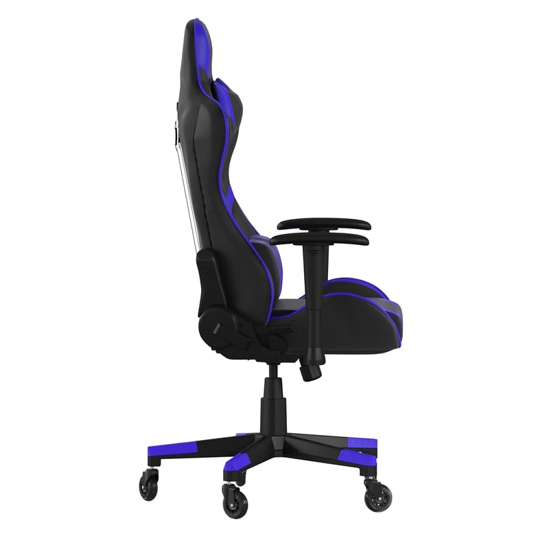 Pemberly Row Office Gaming Chair with Roller Wheels and Reclining Back in Blue