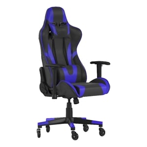 Pemberly Row Office Gaming Chair with Roller Wheels and Reclining Back in Blue