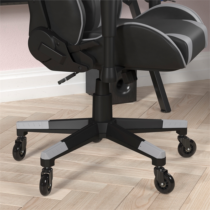 Pemberly Row Office Gaming Chair with Roller Wheels and Reclining Back in Gray