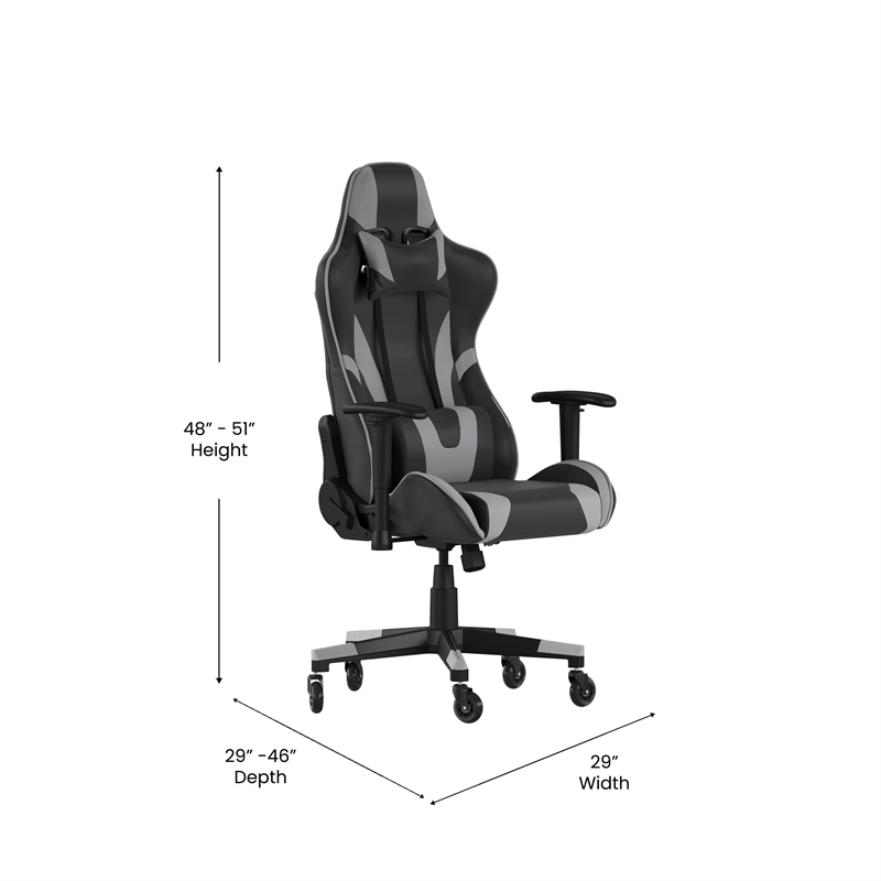Pemberly Row Office Gaming Chair with Roller Wheels and Reclining Back in Gray