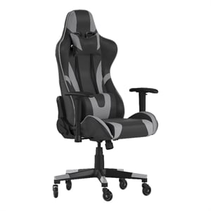 Pemberly Row Office Gaming Chair with Roller Wheels and Reclining Back in Gray