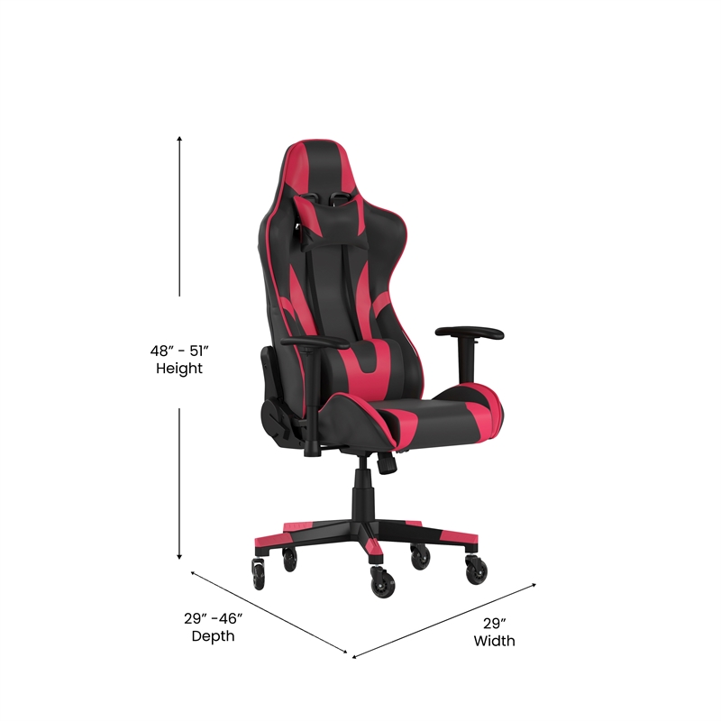 Pemberly Row Office Gaming Chair with Roller Wheels and Reclining Back in Red
