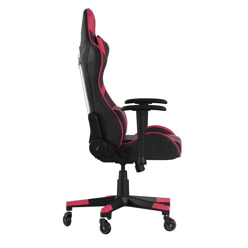 Pemberly Row Office Gaming Chair with Roller Wheels and Reclining Back in Red