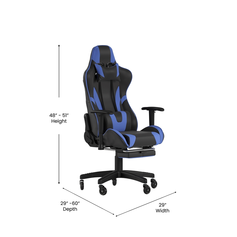Pemberly Row Gaming Chair with Roller Wheels Reclining Arms and Footrest in Blue